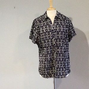 East 5th Woman Purple/Black/White Paisley Print Button Front Collared Shirt 2X